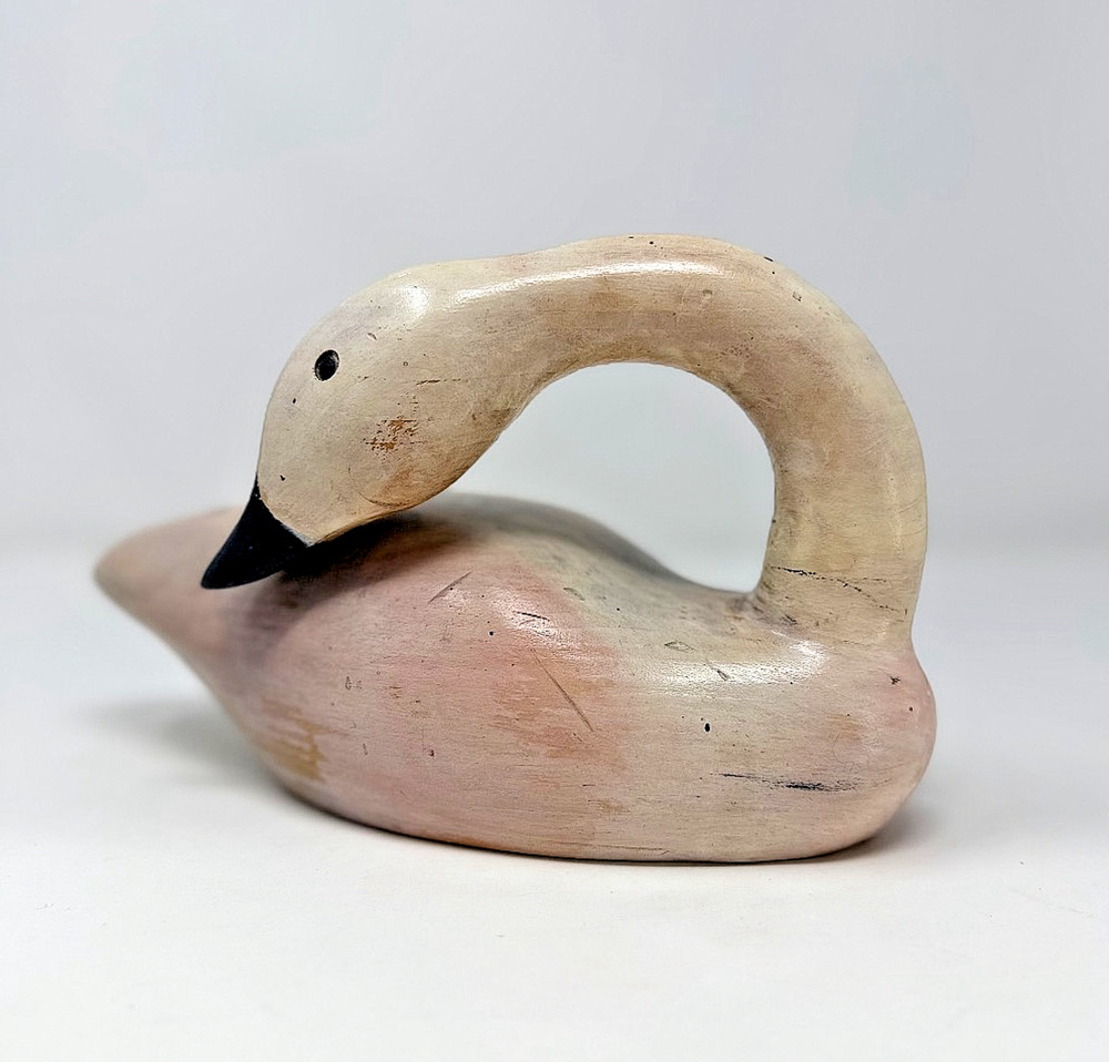 Vintage Hand Carved Wooden Resting Swan Decoy Decorative Sculpture 9"